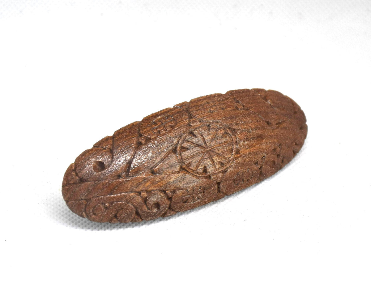 Ainu Hand-Carved Geometric Wooden Hair Barrette, vintage Japanese folk art accessory with natural wood grain