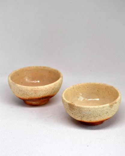 Ochre And Reddish-Brown Ceramic Sake Cup Pair side profile