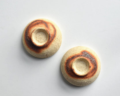 Ochre And Reddish-Brown Ceramic Sake Cup Pair showing base and bottom
