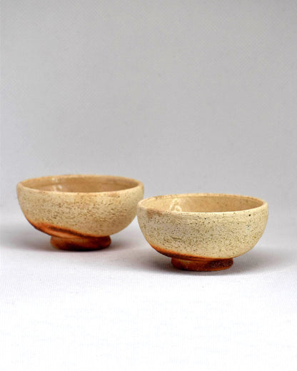 Ochre And Reddish-Brown Ceramic Sake Cup Pair handmade Japanese pottery choko