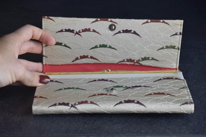 Shiseido Japanese Kimono Clutch With Traditional Weaves open view showing interior