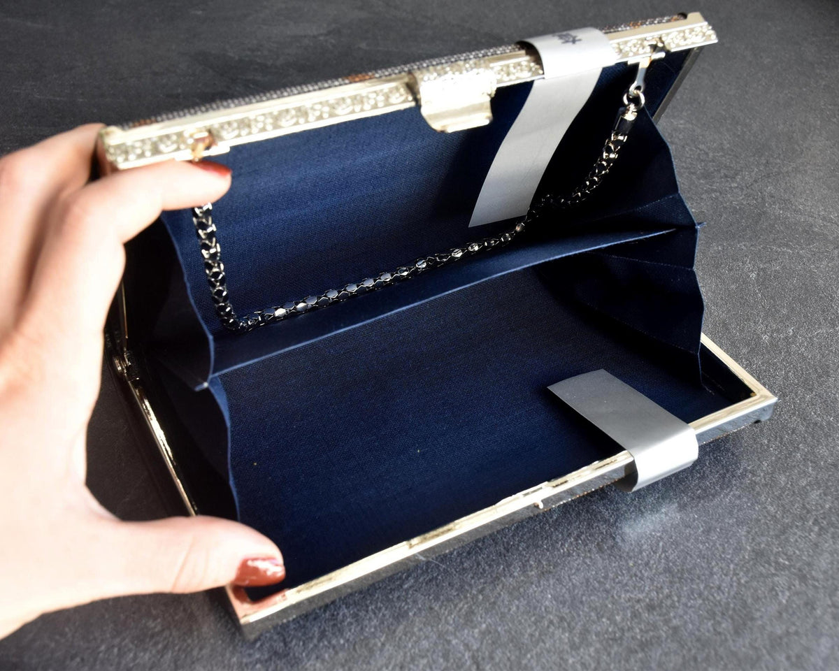 Amami Oshima Tsumugi Silk Clutch Geometric Brown Grey interior detail