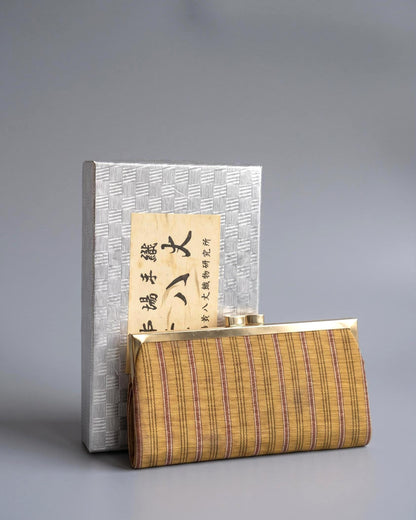 Kihachijo Silk Clasp Wallet Yellow Brown Striped Plaid with original box