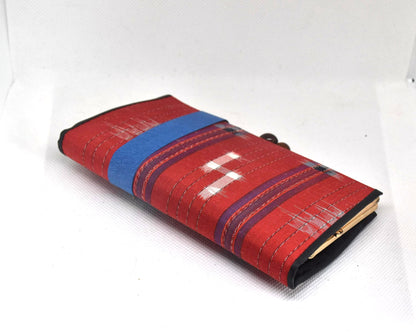 Ryukyu Kasuri Geometric Ikat Silk Wallet Red back view showing the red base fabric