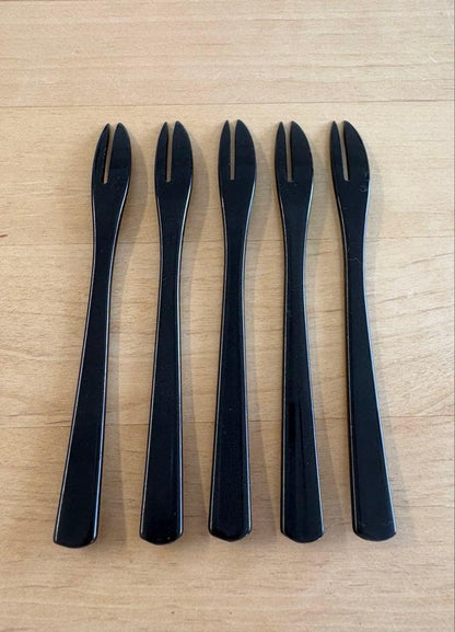 Tamamushi Lacquerware Forks Hagi Motif Set Of 5 back view of the five wooden lacquerware dessert forks