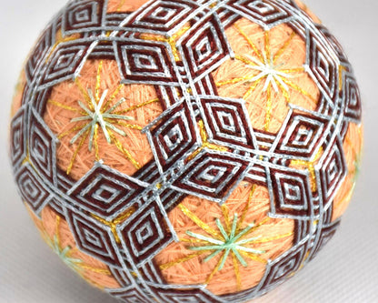 Hand-Embroidered Japanese Temari Folk Art Ball embroidery detail
