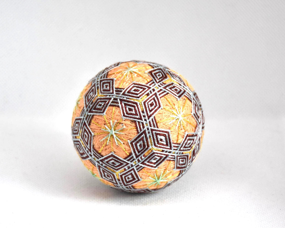 Hand-Embroidered Japanese Temari Folk Art Ball pattern detail