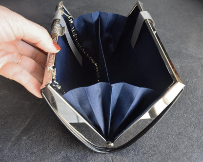 Amami Oshima Tsumugi Silk Clutch Geometric Brown Grey inside view