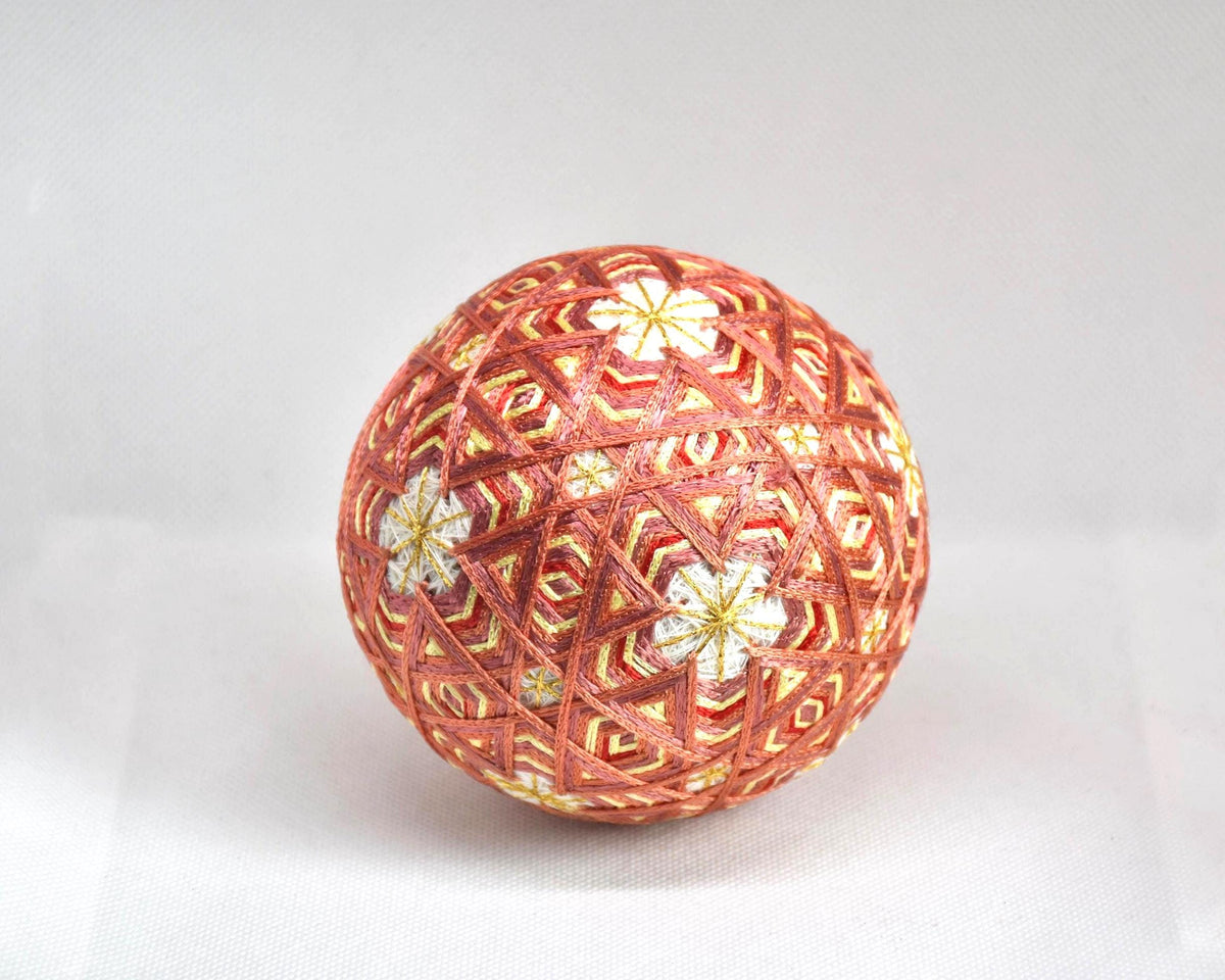 Hand-Embroidered Japanese Temari Ball Folk Art alternative angle view on a light surface