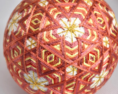 Hand-Embroidered Japanese Temari Ball Folk Art pattern detail showing colorful threads