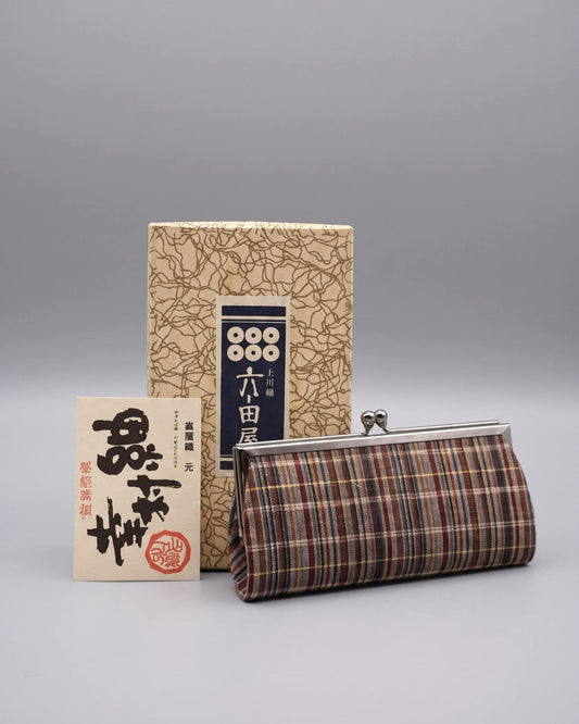 Ueda Tsumugi Silk Striped Gamaguchi Coin Purse traditional Japanese coin purse