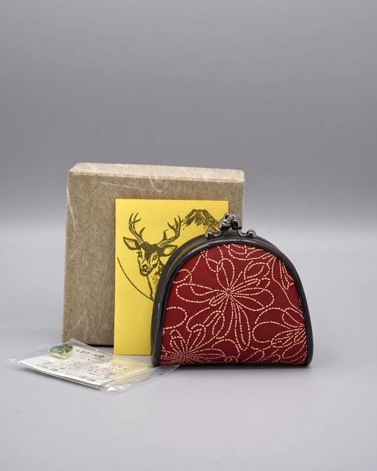 Inden Deerskin Coin Purse With Floral Lacquer Pattern and its original box and Japanese leaflet