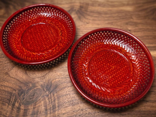 Rantai Bamboo Weave Lacquer Plates Set of vintage Japanese serving trays