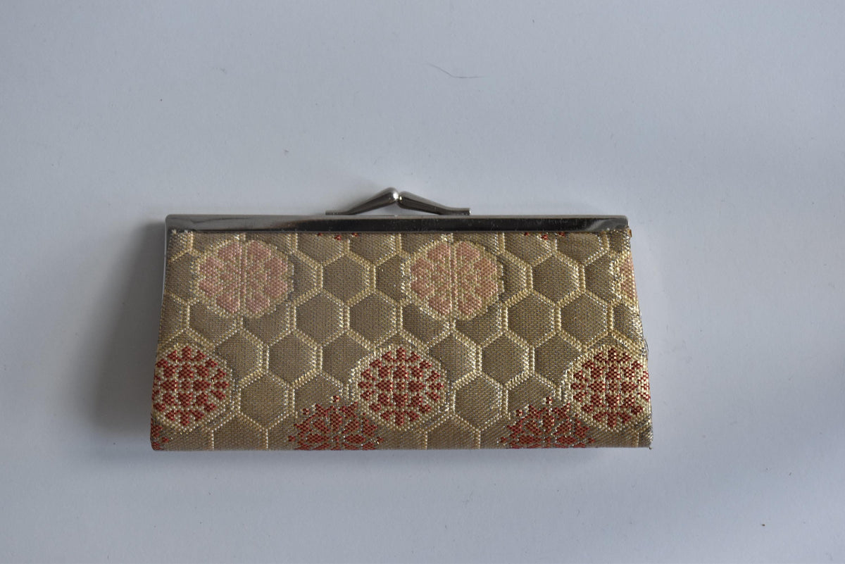 Hakata-Ori Saga Nishiki Geometric Silk Clasp Purse front exterior view on a white background