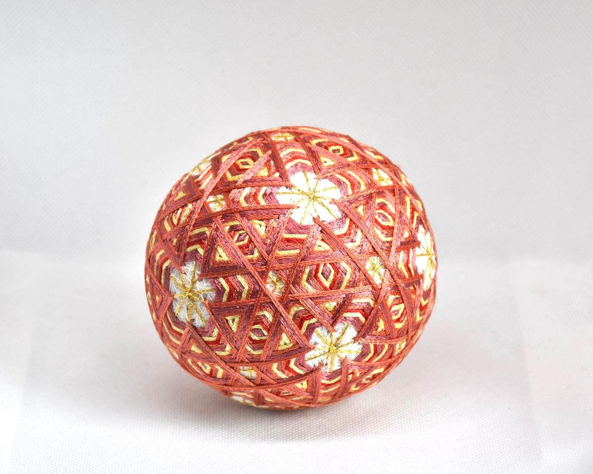 Hand-Embroidered Japanese Temari Ball Folk Art isolated against a neutral background