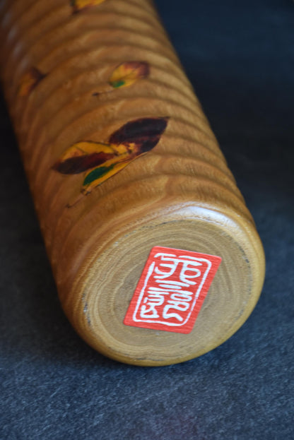 Usaburo sosaku kokeshi base with red maker signature stamp label
