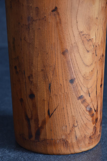 Miyajima Muhitsu kokeshi doll body showing pyrography tree trunk pattern
