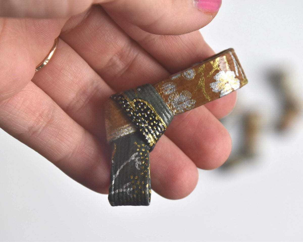 Japanese Washi Paper Chopstick Rests Red Kimono pattern detail on one handmade hashioki piece
