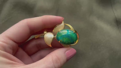 Kutani Green Cabochon Brooch