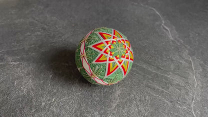 Japanese Temari Ball Geometric Green Yellow