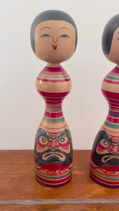 Senzo Mori Tsugaru Kokeshi Doll Red Peony Motif