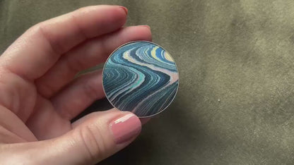 Aizome Suminagashi Brooch Pendant